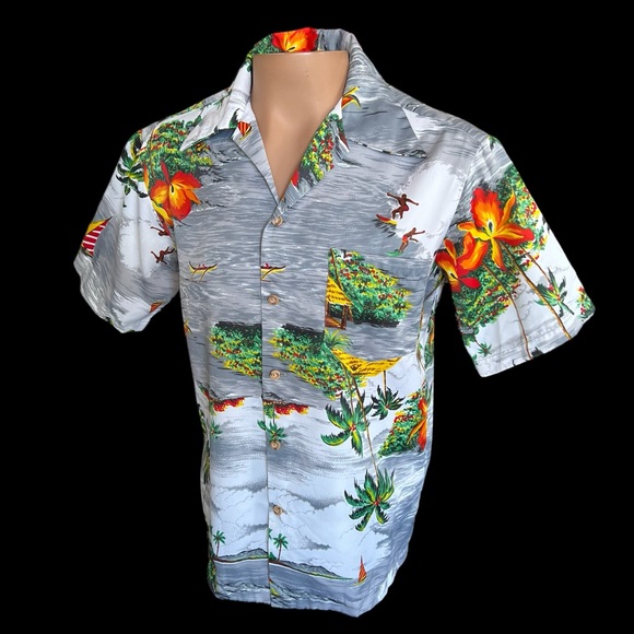 Vintage Hawaiian Aloha shirt By Fumi’s 70’s polyester Fits Large Orchid Surf - Picture 2 of 7